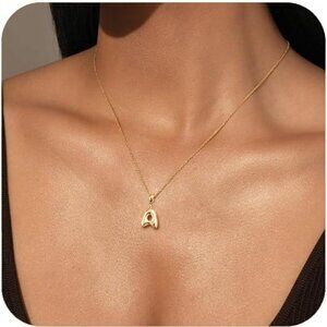 Initial Necklaces for Women, 14k Gold Plated Tiny Small Dainty Letter Necklace，S